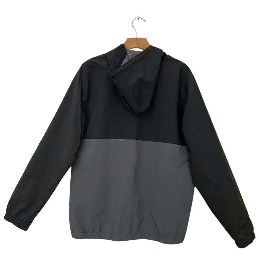 Voyager Windbreaker Jacket Mens Medium Gray Black Hooded Full Zip Waterproof